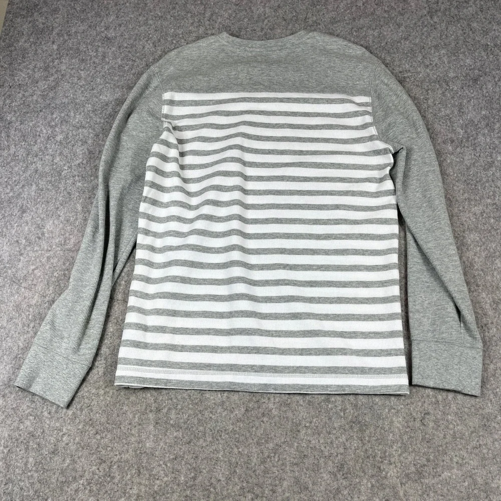 Banana Republic Waffle Knit Thermal Shirt Mens Large Grey White Striped